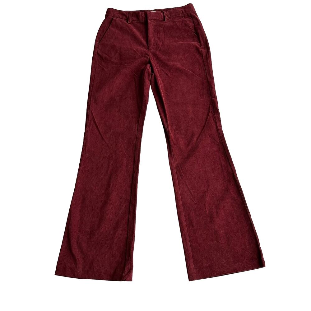Outerknown NWT Flat Front Wide Leg Flare Lightweight Burgundy Corduroy Pants 8